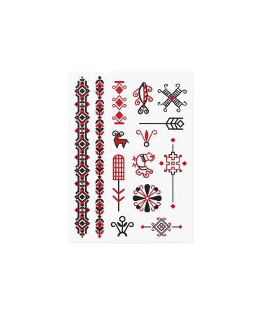 Ukrainian Minimalistic Ethnic Temporary Tattoos with Black & Red Geometric Designs - Buy Online on GoSupps.com