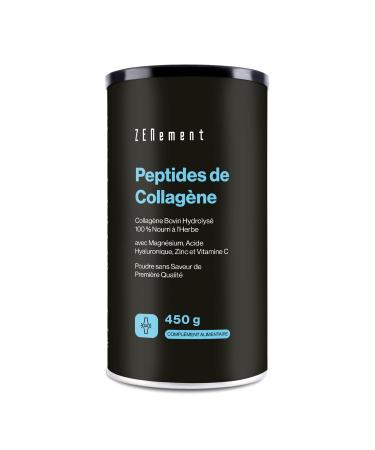 Hydrolyzed Collagen Peptides - Bovine Collagen Powder from Pastures - With Magnesium, Hyaluronic Acid, Zinc & Vitamin C - Unflavored - High Solubility - 450g