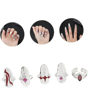 FOMIYES 5 Sets Nail Ring Finger Jewelry Rings for Women Ring for Women Finger Tip Women Ring Ladies Rings Women's Band Rings Red Jewelry Ring Decor Zinc Alloy Girl Miss White - Buy Online on GoSupps.com