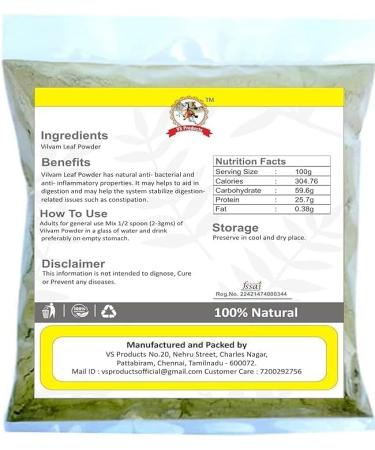VBK Vilvam Leaf Powder 900g Bael Leaf Maredu Leaves Aegle Marmelos Shreephala Leaf Powder (Pack of 9 x 100g) - Buy Online on GoSupps.com