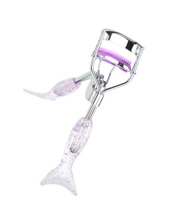 Small Eyelash Curler - Fish Tail Shape Small Lash Curler with Comb Teeth Portable Ergonomic Beautiful Eyelash Tools Makeup Supplies for Girls Women Females A4 Chrome Plated With Purple Comb Purple Mermaid