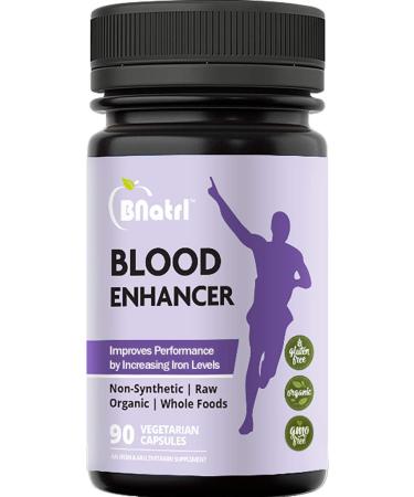 BNatrl Blood Enhancer Organic Iron Supplement Supports Energy Increase Oxygen-Enhances Red Blood Cell Production Without Nausea or Constipation Veggie Capsules Gluten-Free Non-GMO - 90 Capsules