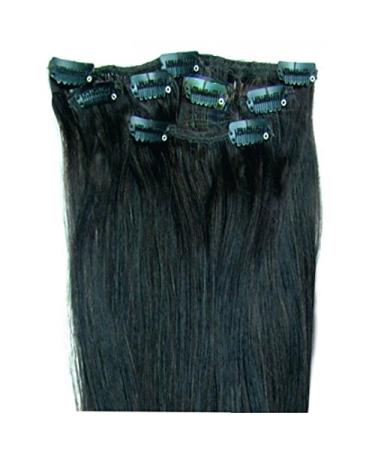 18" Clip In Hair Extensions 100% Remy Human Hair 6 piece Half Head Set 40g Jet Black #1