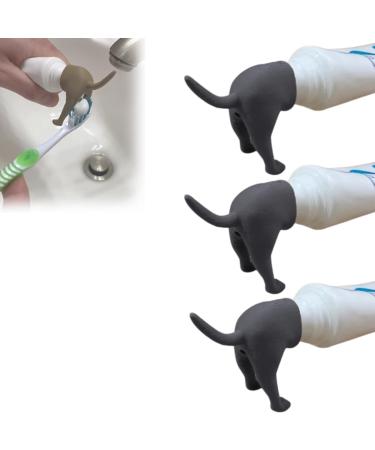 Pooping Dog Butt Toothpaste Topper Puppy Butt Toothpaste Cap Dispenser - Hilarious Gift for All Ages (Gray 3-Pack) Grey 3-Pack