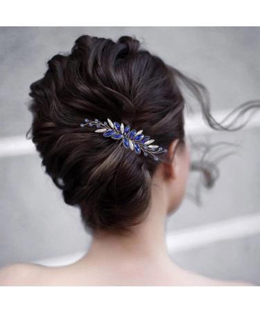 Latious Bride Wedding Hair Comb - Silver Crystal Blue Rhinestone Hair Clip - Buy Online on GoSupps.com
