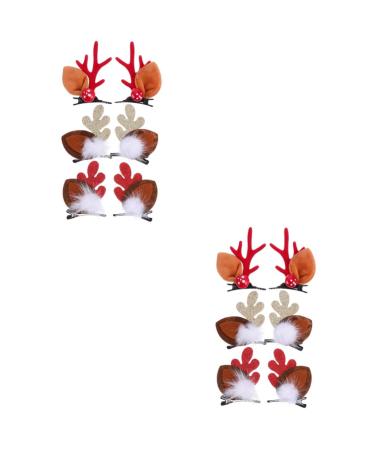 FRCOLOR 6 Pairs Antler Hair Clip Reindeer Antler Headpiece Christmas Hair Clips for Women Snowman Hair Christmas Hair Barrette Christmas Hairpin Horn Tiara Head Button Child Cloth Antlers