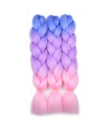 BACANA Ombre Braiding Hair Kanekalon Braiding Hair Extensions Pink 3Pcs Jumbo Braiding Hair for Box Braids 24inch Blue/Purple/Pink