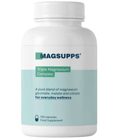 MAGSUPPS Triple Magnesium Complex - 300mg of Pure Magnesium Glycinate Malate & Citrate for Muscles Sleep Calm & Energy - 40 Servings - 120 Capsules - UK Made - No Fillers