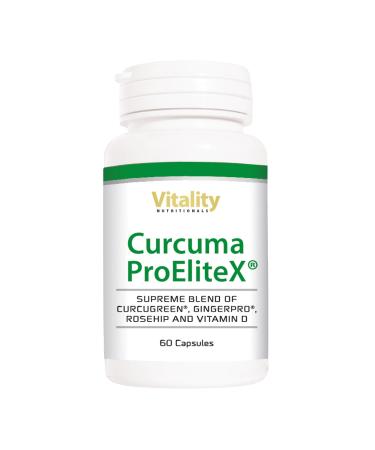 Curcuma proelitex turmeric capsules high dose curcugreen curcumin rosehip vitamins D3 vitamin C ginger (60 pc) high bioavailability and bioactivity.Vitality Nutritionals by Vitaminexpress