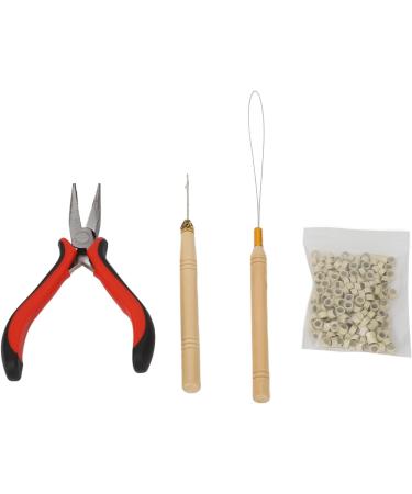 Hair Extension Tool Kit Wooden Handle Crochet Hook Aluminum Pulling Needle Hair Extensions Link Beads Kit Plier for Barber Shop - Buy Online on GoSupps.com