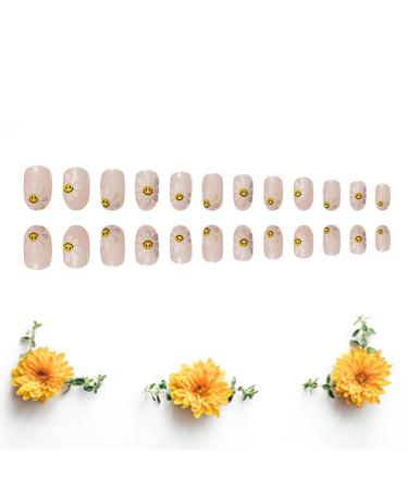 24Pcs Oval Daisy Flower False Nails - Orange Pink Full Cover Press-on Nails for Women & Girls - Cute Artificial Acrylic Nails for Spring & Summer | Po17 - Buy Online on GoSupps.com