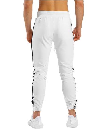 PIDOGYM Men's Slim Striped Athletic Jogger Pants, White, Size Medium - Buy Online on GoSupps.com
