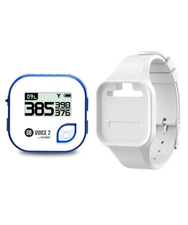 Golf Buddy Voice 2 Talking GPS Rangefinder (Bundle), Long Lasting Battery Golf Distance Range Finder & Silicon Strap Wristband, Easy-to-use Golf Navigation for Hat (Blue Voice 2 + White Wristband) Voice 2 Blue Voice 2 + White Wristband
