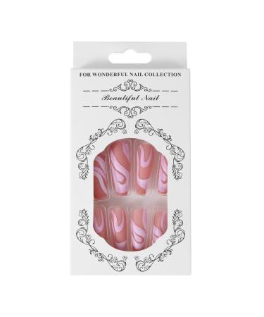 Brishow Long Press On Nails - Pink Lines Ballerina Acrylic Fake Nails | 24 Pieces for Women & Girls | International Shipping - Buy Online on GoSupps.com