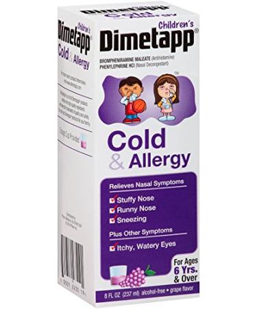 Children's Dimetapp Cold and Allergy - Stuffy Nose Runny Nose Sneezing Itchy & Watery Eyes - Antihistamine - Alcohol-Free - Liquid Syrup - Grape Flavor