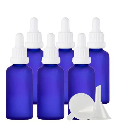 Zeoabsy 6 pieces 50 ml frosted blue glass pipette bottle with white originality lock pipette ring empty clear glass bottle glass pipette drip bottle for essential oils aromatherapy 50ml blue
