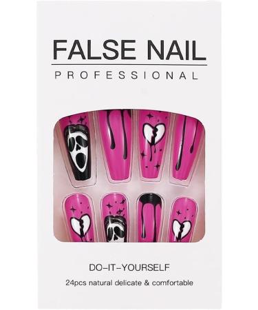 Coffin False Nails Halloween Decorations Ghost Press on Nails Ballerina Acrylic Stick on Nails Long Fake Nails 24Pcs for Women and Girls with solid glue nail lamp 1 count (Pack of 1) - Buy Online on GoSupps.com