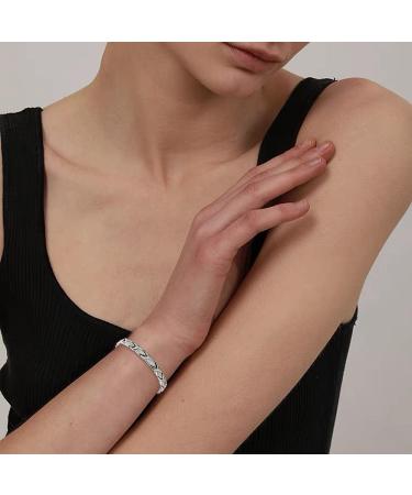 Shop Haqi Women's Magnetic Therapy Bracelet - Titanium Magnetic Jewelry X-Shaped Connection Silver 7.2 Inch - Powerful 5-Element Design for Enhanced Wellbeing - Buy Online on GoSupps.com