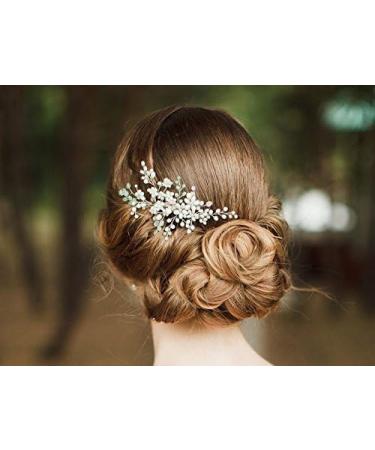 Kercisbeauty Wedding Bridal Bridesmaids Mint Green Beads Comb Bridal Silver Hair Comb Headpiece Long Curly Bun Hair Accessories Rustic Wedding - Buy Online on GoSupps.com