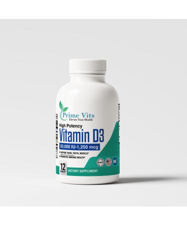 PrimeVits High Potency Vitamin d3 50000 iu - Essential for Bone Muscle and Immune Health - (12 Tablet)