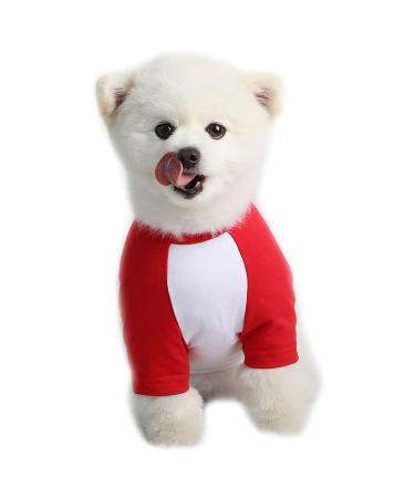Lucky Petter Dog Cotton Shirts for Small and Large Dogs Raglan T-Shirts Soft Breathable Dog Shirt pet Clothes (X-Small, White/Red) X-Small White/Red