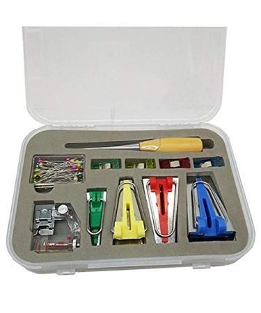 Embroidex - Set Bias Tape Maker Kit for Sewing & Quilting Awl and Binder Foot + Case 16 Pcs