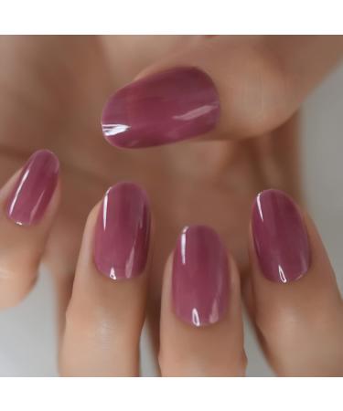 iBeautying Taro Red Semi-Transparent False Nails - UV Gel Finish, Medium Short Round Shape, 24 Nail Kit - Buy Online on GoSupps.com