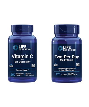 Life Extension Vitamin C & Quercetin Phytosome Plus Multi-Vitamin & Mineral Supplement - 250 Tablets & 120 Tablets
