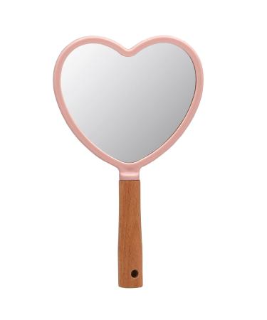YCHMIR Small Hand Mirror Hand Mirror for Women Wood Hand Mirror 5.5 x 9.2 inch(Pink Heart)