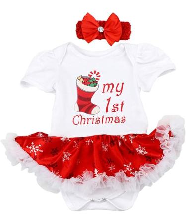 FYMNSI Baby Girl My First Christmas Outfit 3pcs Set Princess Tutu Romper with Shoes Headband | 12-18 Months White Christmas Socks - Buy Online on GoSupps.com