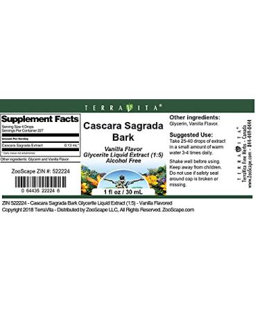 Cascara Sagrada Bark Glycerite Liquid Extract - Vanilla Flavor (1 oz) | 1:5 Concentration - International Shipping - Buy Online on GoSupps.com