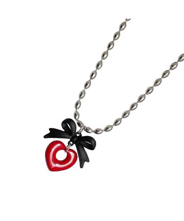 Oralgo's aesthetic pendant Halen chain Bowknot pendant necklace pearl necklace trendy punk necklace alloy alloy material for daily use metal