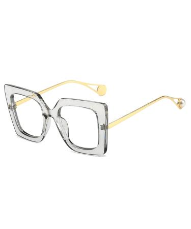 LJCZKA Oversized Rectangle Blue Light Blocking Glasses for Men Women Thick Frame Anti Eyestrain Clear Computer Eyeglasses Cleargrey