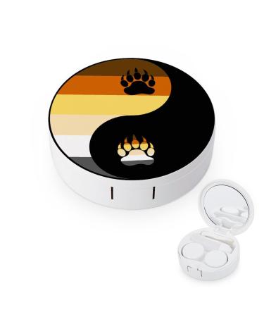LGBT Pride Yin Yang Bear Paw Round Case For Contact Lens Kit Storage Box with Mirror Printed