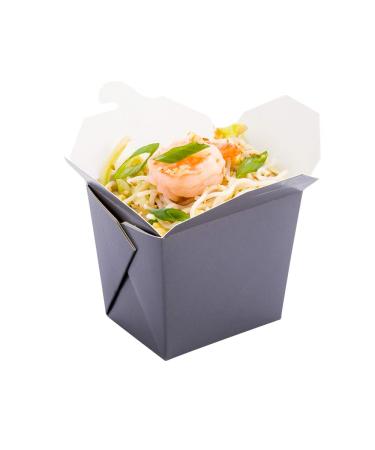 Bio Tek 8 oz Square Gray Paper Noodle Take Out Container - 2 3/4" x 2 1/4" x 2 1/2" - 25 count box - Restaurantware Gray 8 oz