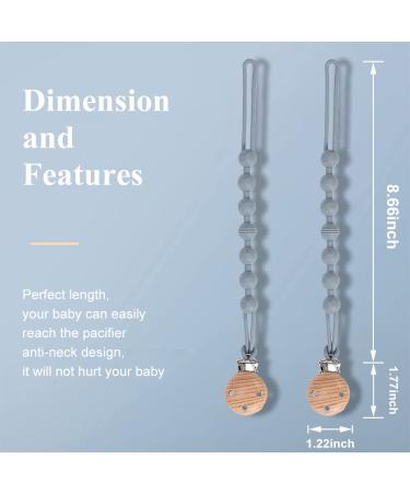 Buy Pacified Chain 2-Pack | Silicone & Wooden Design Pacifier Clips for Boys & Girls | Flexible & Soft Holders in Gray Blue - International Shipping Available - Buy Online on GoSupps.com