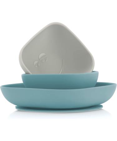 MiaMia 2x Baby Silicone Bowl Set with Suction Cup - Non-Slip Porridge Bowls in Petrol Grey - International Shipping Available - Buy Online on GoSupps.com