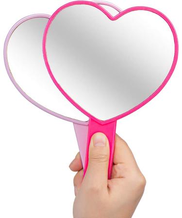 2PCS Heart-Shaped Makeup Hand Mirrors - Portable Travel Cosmetic Mirrors (Pink and Rose Red) - Buy Online on GoSupps.com