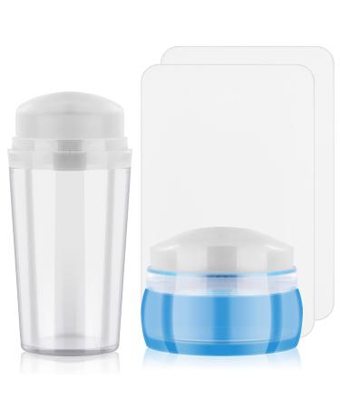 2 PCS Nail Art Stamper Kit, EBANKU Blue Clear Silicone Nail Art Stamping Transparent Soft Nail Art Jelly Stamper for Manicure Tools (2 styles)