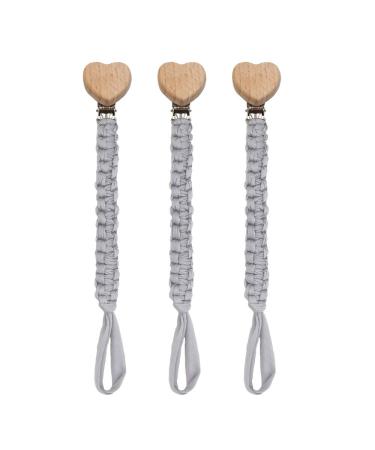 Pack of 3 pacifier chains cotton pacifier strap baby pacifier chains for newborn girls and boys bibs (grey)