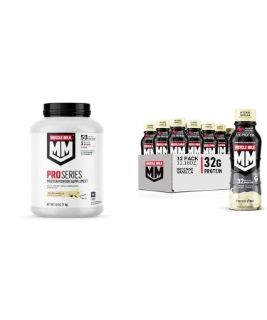 Muscle Milk Pro Series Protein Powder Supplement Intense Vanilla 5 Pound & Pro Advanced Nutrition Protein Shake Intense Vanilla 11.16 Fl Oz (Pack of 12)