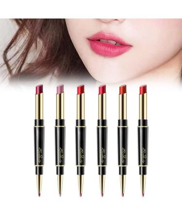 Karfri 6pcs Twin Engine Automatic Rotation Lip Pencil Non-stick Cup Not Easy To Change Color Double Waterproof Long Lasting Matte Lipliner Pencil-default