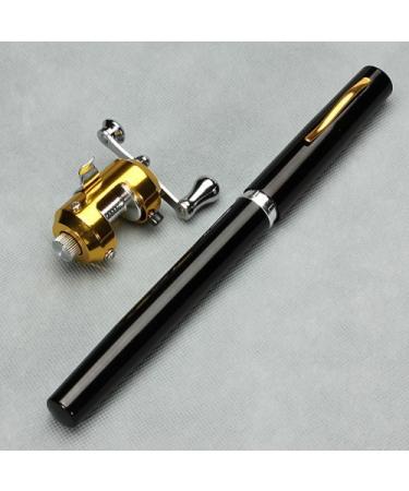 Krismile 38inch Mini Portable Pocket Aluminum Alloy Fishing Rod Pen Great Gift One Size Black