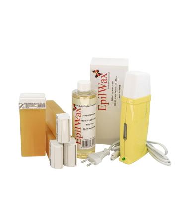 Epilwax Royal Complete Epilation Kit with: Professional wax warmer 4 roll -on wax 100 ml honey 100 epilatory strips 1 bottle 250 ml of oil after epilation - (Royal series Honig 4)