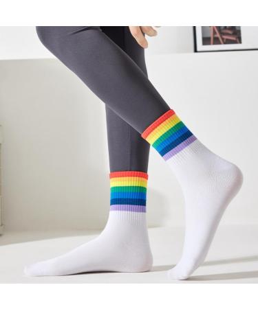 Buy Akamas 6 Pair Women's Colored Striped Rainbow Pattern Socks LGBTQ Proud Cotton Crew & Ankle Sports Socks Funny Casual Footwear - Buy Online on GoSupps.com