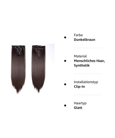 Clip In Hair Extensions - 18 Clips 66cm Dark Brown Real & Synthetic Tresses for Full Head Volume - Buy Online on GoSupps.com
