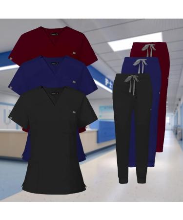 Niaahinn Classic Women's Scrub Set - Black Nursing Uniform Top & Jogger Pants - Buy Online on GoSupps.com
