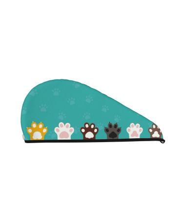 Cute Cat Paw and Dog Microfiber Hair Towel Soft Super Absorbent Hair Towel Wrap for Women Coral Velvet Quick Dry Hair Cap for Long Curly and Thick Hair