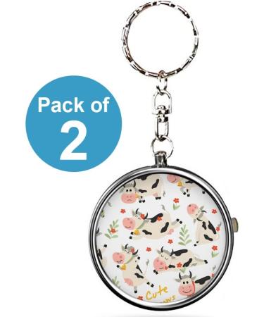 Pack of 2 Portable Pill Organizer - Cute Cow Metal Medicine Box | 3 Compartment Vitamin Storage with Keychain - International Shipping Available - Buy Online on GoSupps.com