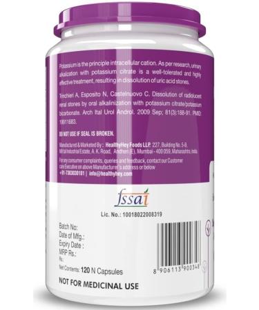 Generic (Pack of 2) HH Potassium Citrate 730mg (120 Veg Capsules Each) 100% Herbal with Known Side Effects - by Venus.Exports - Buy Online on GoSupps.com